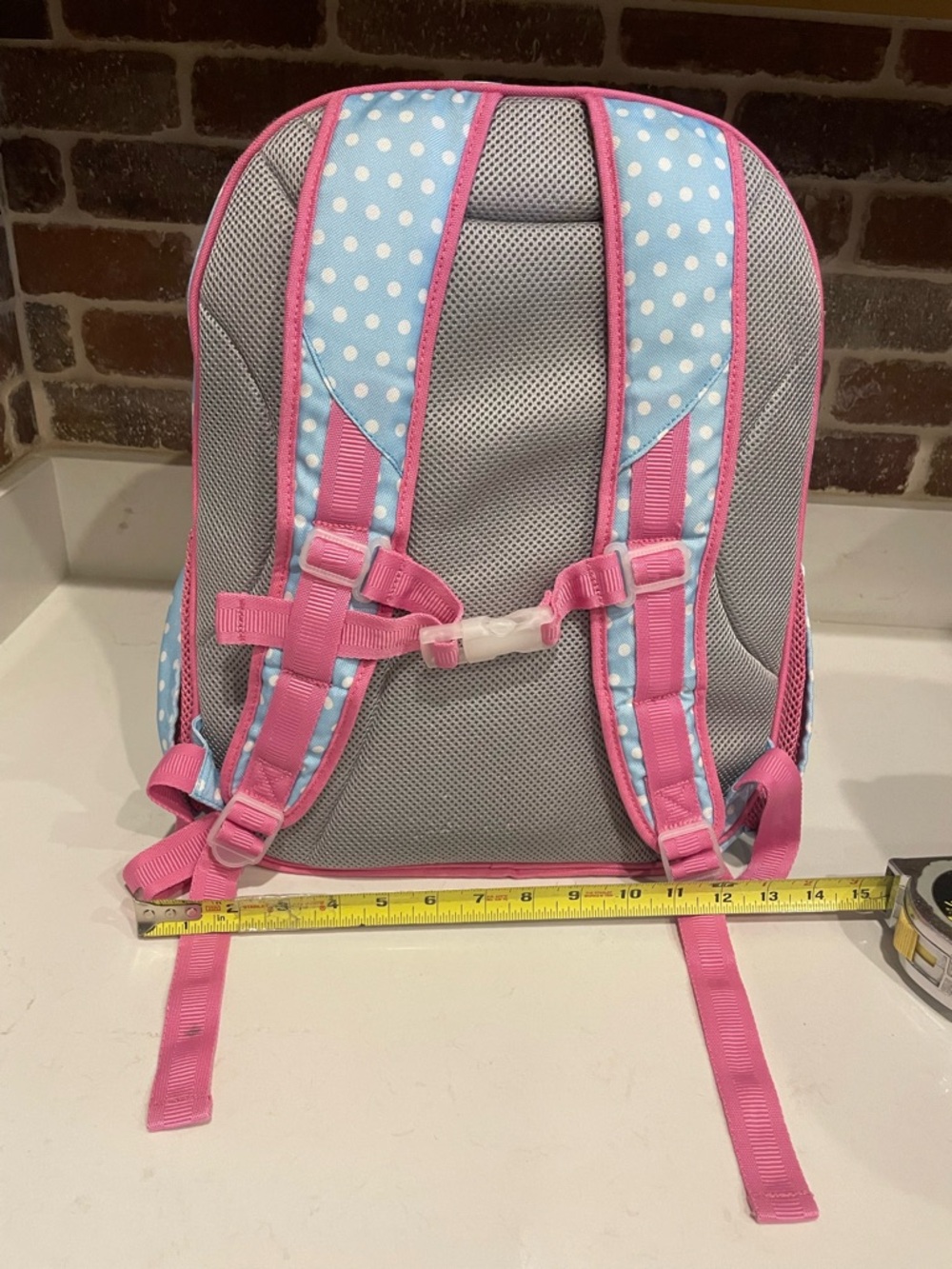 Pottery Barn Kids Blue Polka Dot Backpack & Lunch Bag with Pink Trim - Picture 3 of 10